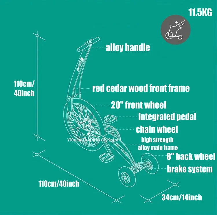 Folding Exercise Stand Up Half Bike Without Seat, Portable 20 Inch Sports Bike Fitness