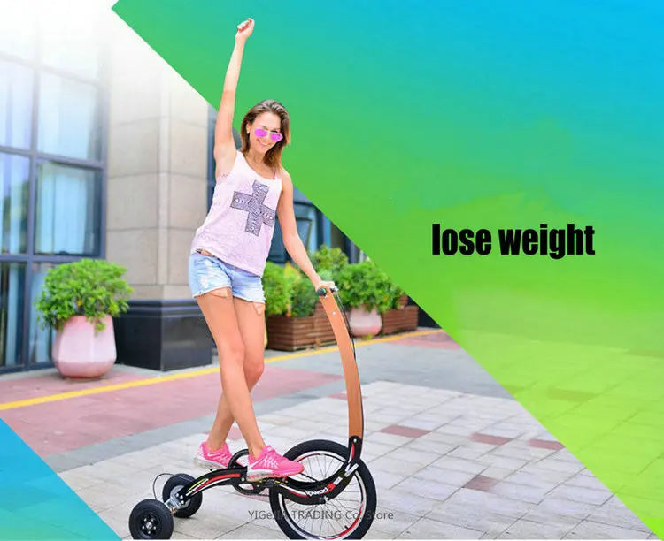 Folding Exercise Stand Up Half Bike Without Seat, Portable 20 Inch Sports Bike Fitness