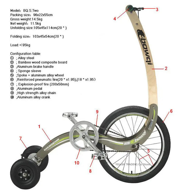 Folding Exercise Stand Up Half Bike Without Seat, Portable 20 Inch Sports Bike Fitness