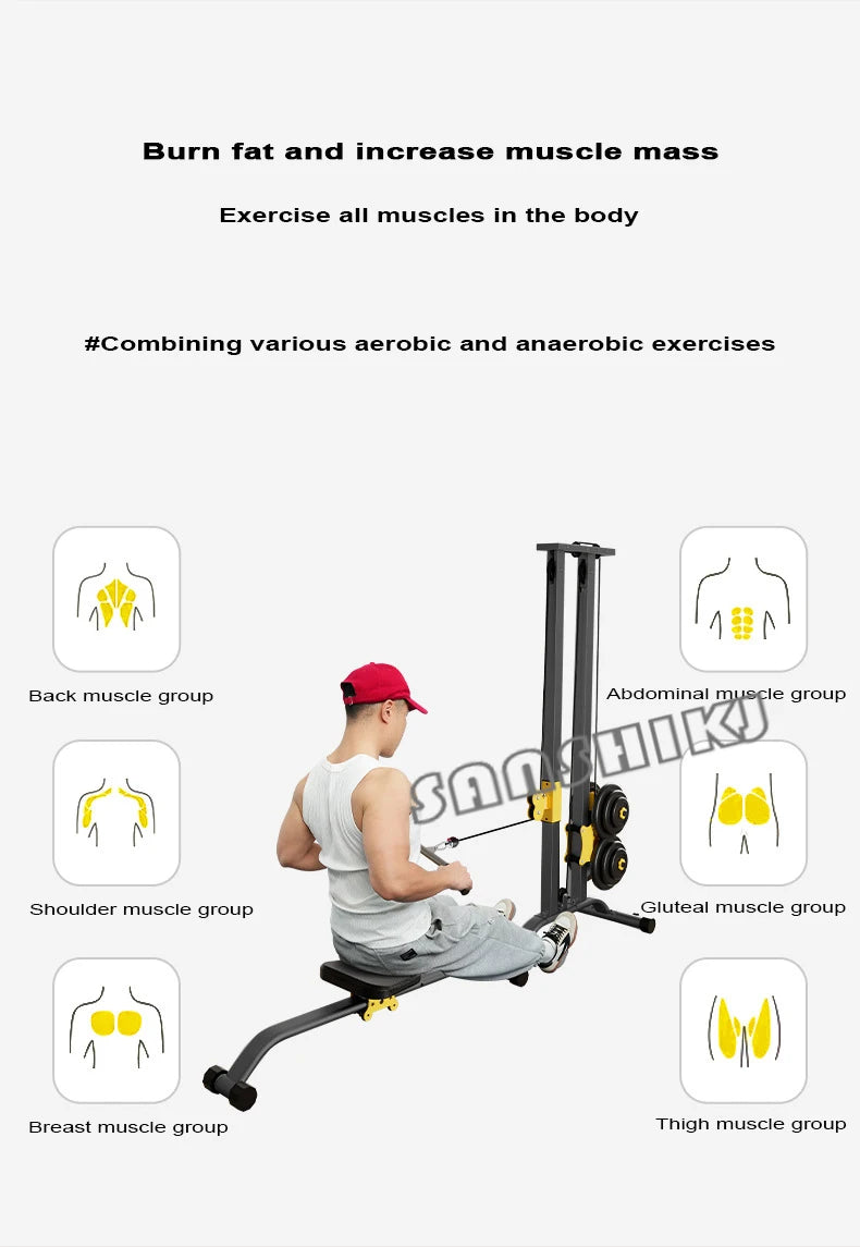 Rowing machine fitness equipment, exercise high pull stand dumbbell multifunctional integrated training device, smith machine