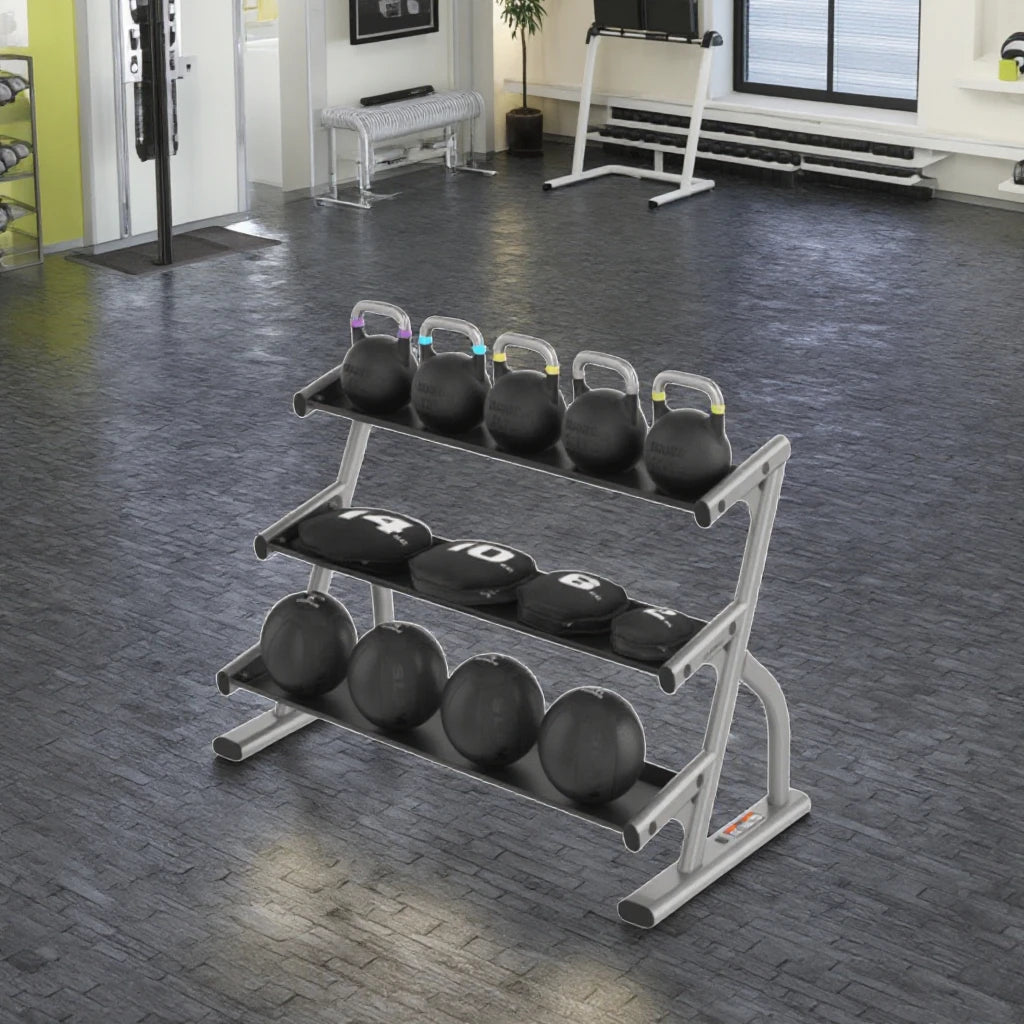 QLK Gym Machines Three Tier Long Saddle Dumbbell Rack Fitness Strength Training