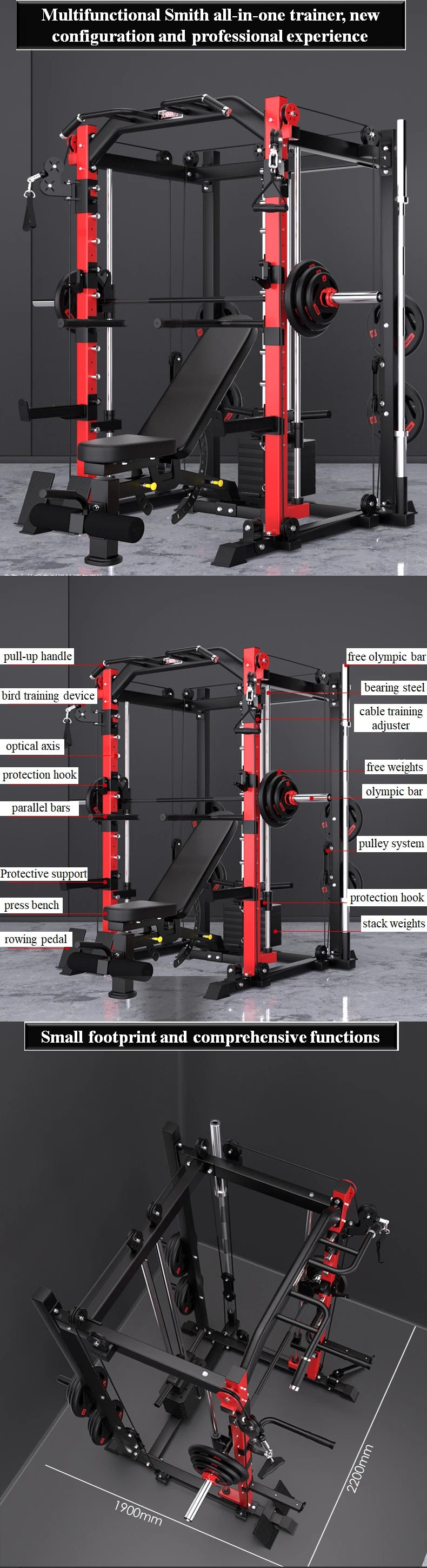 All-in-One Unisex Home Gym Equipment Multi-Function Smith Machine For Squat Rack And Weight Lifting
