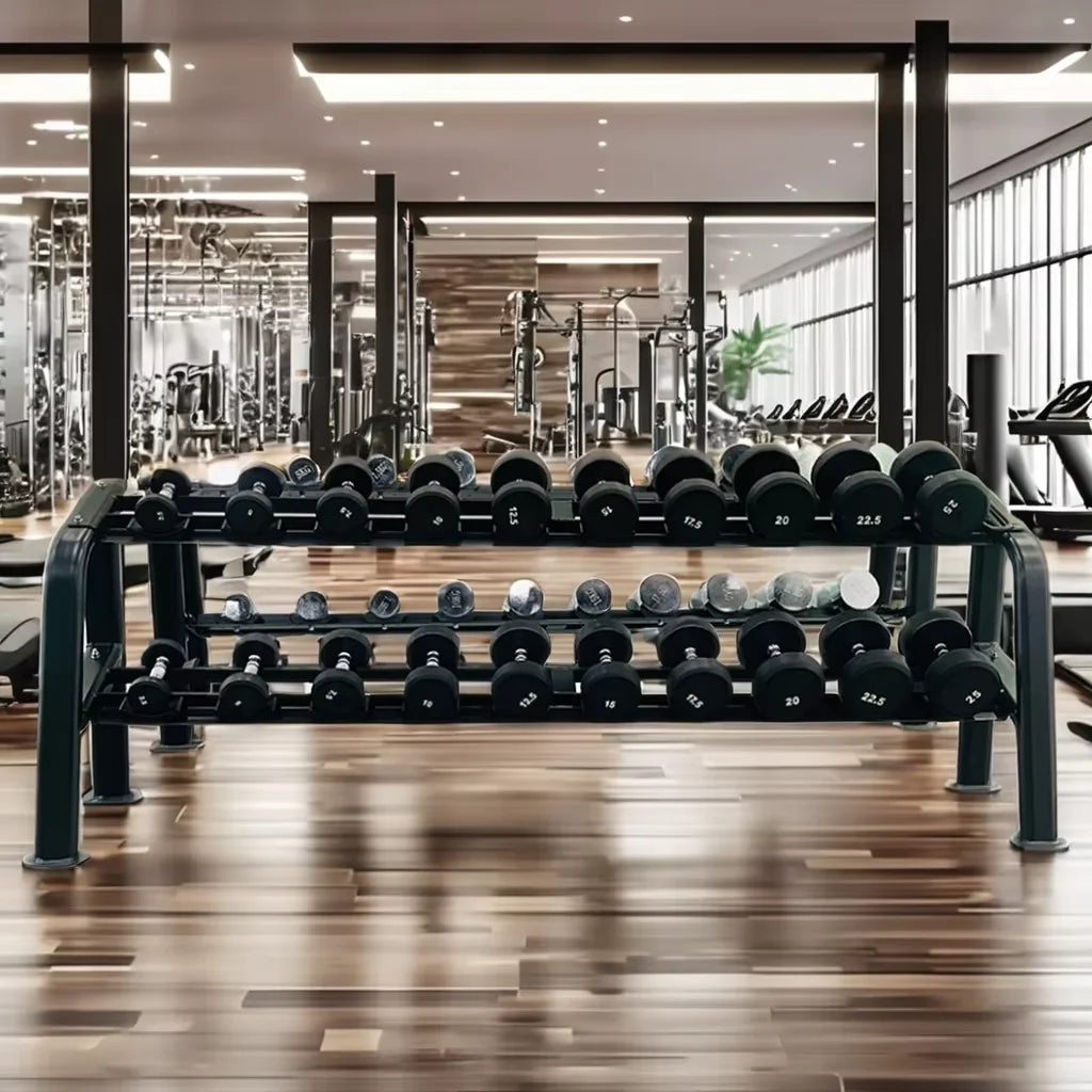 QLK Gym Machines Three Tier Long Saddle Dumbbell Rack Fitness Strength Training