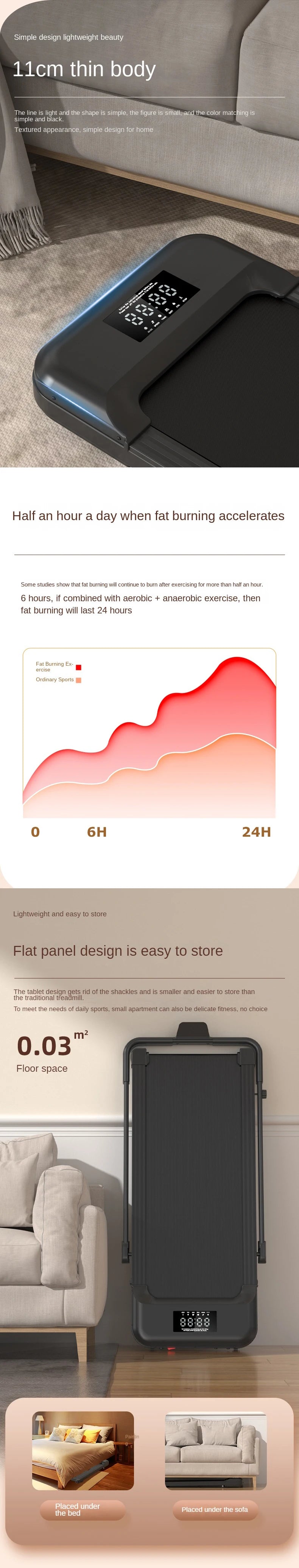 Smart Fitness Exercise Treadmill Running Walking Pad LED Display Under Desk Multi Function Portable Running Machine With Handle