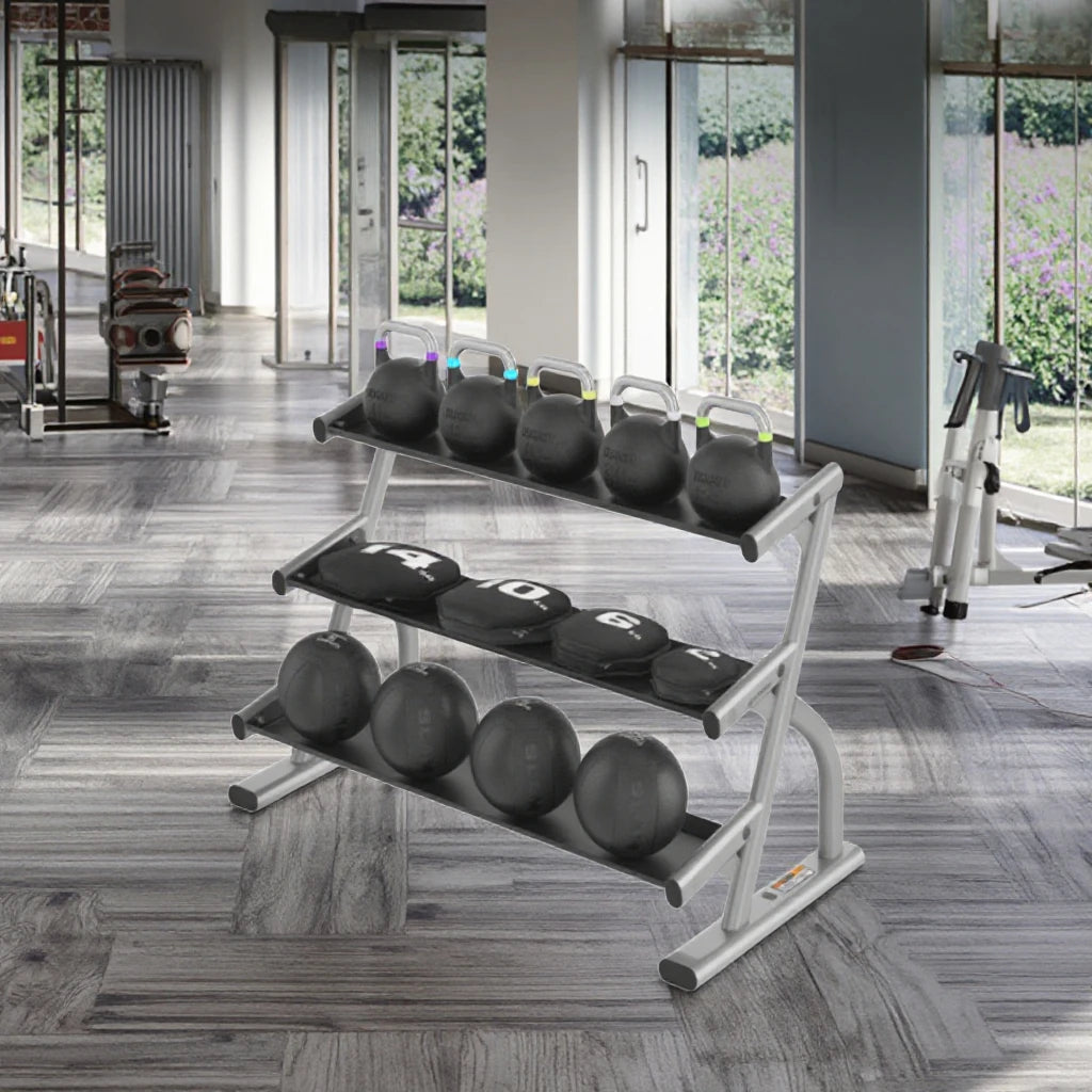 QLK Gym Machines Three Tier Long Saddle Dumbbell Rack Fitness Strength Training