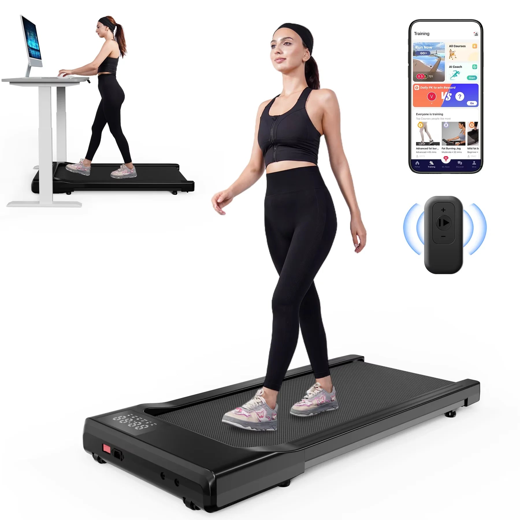 Under Desk Treadmill 39.3inch Walking Pad Treadmill 350lbs Capacity 2.4HP Portable Treadmills for Home Compact Treadmill Mini