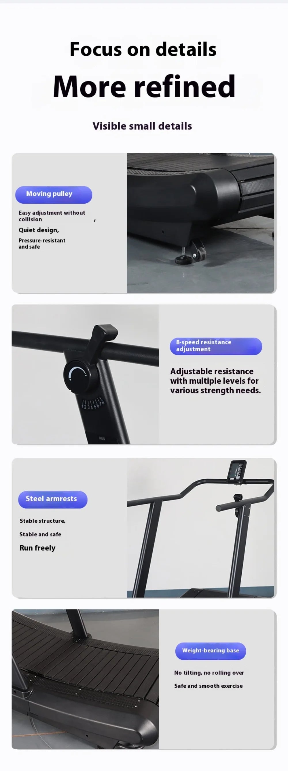 Unpowered Treadmill Gym Adjustable Curved Large Multi-functional Home Fitness Equipment No Power Manual Treadmill Resistance